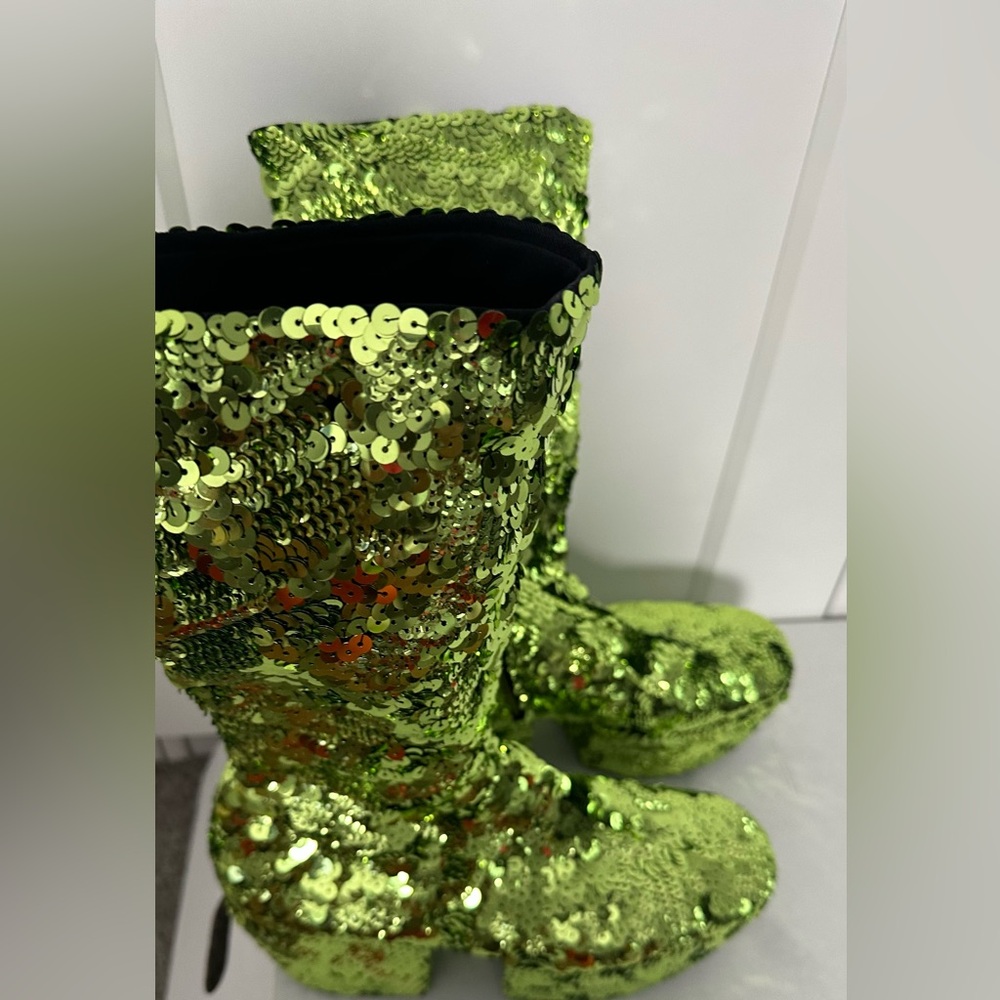 Prada Green Sequined Platform Boots - Picture 4 of 12